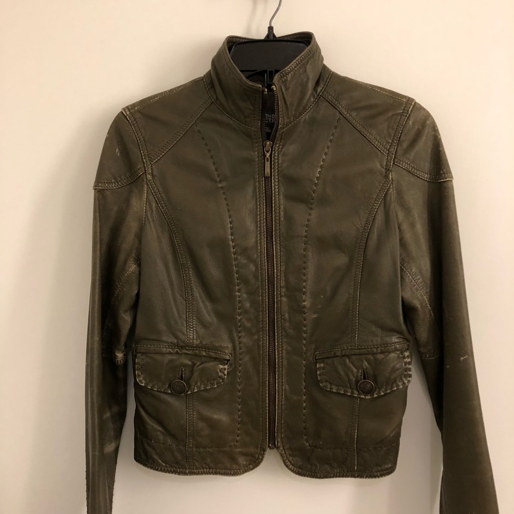 Kenneth Cole Olive Green Leather Jacket XS